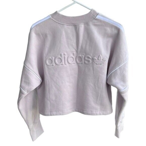 Adidas Originals 3 Stripe Logo Crop Sweatshirt - Picture 1 of 9